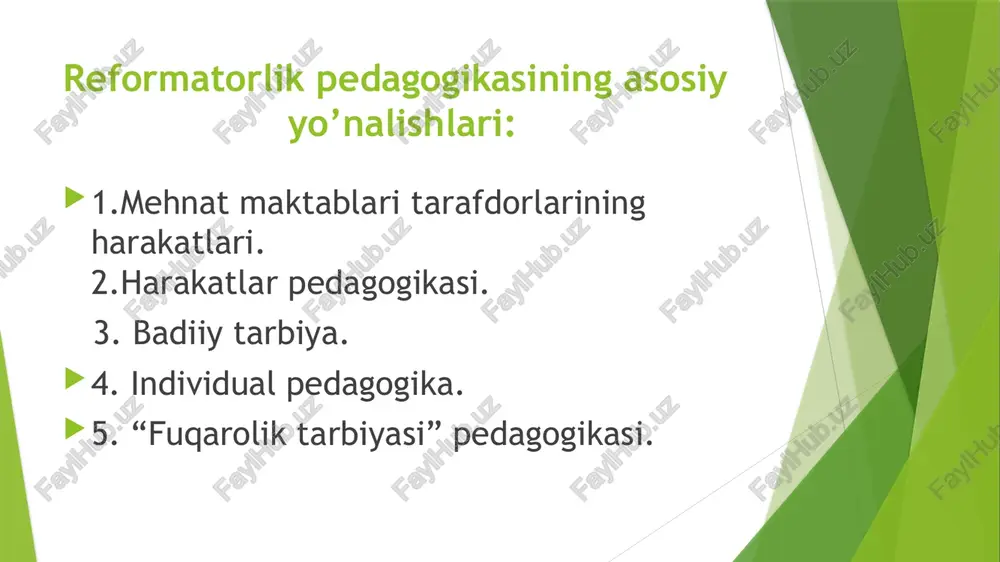 b). 5. ogohlantirish. 6. qiziqtirish va jazolash. k.d.ushinskiyning didaktik qarashlari va pedagogik merosi ushinskiy didaktika sohasidagi qarashlarini “ona tilini o'qitish yuzasidan qo'llanma, “maktab-maorif ishlarini o'rganish uchun shveysariya bo'ylab sayohat” maqolalarida bayon etdi. ushinskiyning fikricha ta`lim tamoyillari quyidagilar: 1) ta’lim bolalarning kuchi etadigan bo'lishi; 2) izchillik; 3) ko'rsatmalilik; 4) puxta va mustahkamlilik. adabiyotlar : 1.hashimov k., nishonova s. pedagogika tarixi / darslik. – toshkent: “istiqlol” nashriyoti, 2005. 2..mavlonova r., to’rayeva o, holiqberdiyev k. pedagogika / kasb-hunar kollejlari uchun darslik. ikkinchi nashr. – toshkent: o’qituvchi, 2001. 3..pedagogika (pedagogika nazariyasi va tarixi). oliy o’quv yurtlari uchun darslik. j.hasanboev , o’zr oliy va o’rta maxsus ta’lim vazirligi. – t.: noshir, 2011.- 456 b. 4..pedagogika. m.h.tohtahodjayeva, s.nishanova, j.hasanboev –t.: o’zbekiston faylasuflari milliy jamiyati, 2010.- 400 b. 5..pedagogika nazariyasi va tarixi. pedagogika nazariyasi. 1-qism / oliy o’quv yurtlari uchun darslik. m.x.toxtaxodjayevaning umumiy tahriri ostida. – toshkent: “iqtisod-moliya”, 2007. e’tiboringiz uchun raxmat ! /docprops/thumbnail.jpeg