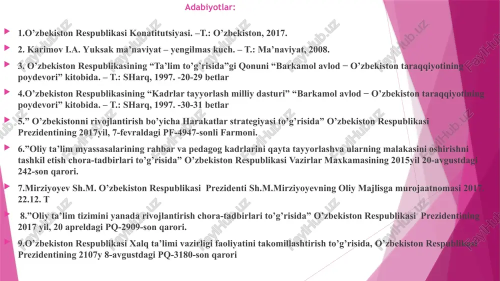 ona yurtiga mehr va sadoqatli kadrlarni tayyorlash masalasiga juda katta e’tibor qaratdi. bu harakatlarning samarasi sifatida 1992 yil iyul oyida mustaqil o’zbekistonning ilk “ta’lim to’g’risida”gi qonuni qabul qilindi. mazkur qonun mazmunida respublika ta’lim tizimi, uning asosiy yo’nalishlari,maqsad, vazifalari, ta’lim bosqichlari va ularning mohiyati o’z ifodasini topgan edi. shunga qaramasdan 1997 yanvar oyiga kelib, “ta’lim to’g’risida”gi qonun tahlil etilganida qator kamchiliklar mavjudligi aniqlandi va maxsus komissiya tuzildi. 1997 yil iyul oyida “ta’lim to’g’risida” qonunning yangi tahriri hamda “kadrlar tayyorlash milliy dasturi” ishlab chiqilib, har ikki meyyoriy hujjat o’rganib chiqish uchun umumxalq e’tiboriga havola etildi va 1997 yil 29 avgustda o’zbekiston respublikasi oliy majlisining ix sessiyasida qabul qilindi. islohotlar: nima uchun “ta’lim to’g’risi”dagi qonunga o’zgartirishlar kiritildi va “kadrlar tayyorlash milliy dasturi” ishlab chiqildi? bunga zaruriyat bormidi? mustaqillikdan keyin qabul qilingan ilk “ta’lim to’g’risi”dagi qonunga muvofiq yangi o’quv rejalari, dasturlar, darslik va qo’llanmalar yaratildi.ta’lim muassasalarini attestasiyalardan o’tkazish va akreditatsiyalash ishlari amalga oshirildi.mehnat bozorini …