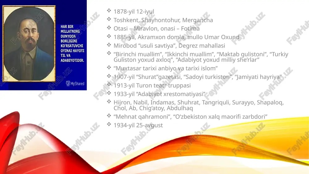 imiy hikoyalar hajman kichik, ammo undan chiqariladigan xulosa ahamiyatli bo‘lib, bular bolalar axloqini shakllantirishdagi ahamiyati masalasiga alohida e’tibor qaratildi. “ikkinchi muallim” darslik 1912-yilda yaratilgan bo‘lib, ikkinchi sinf o‘quvchilariga alifbodan keyin o‘qitilgan.”birinchi muallim”ning mantiqiy davomi bo‘lib, undagi matnlar o‘zining badiiyligi, hayotiyligi, tilining puxta, ravonligi, sodda va samaradorligi bilan ajralib turadi. unda ham ta’lim va tarbiya masalalari yetakchilik qiladi. didaktik xarakterdagiadabiy matnlar berilgan. yana bir tomoni matnlarning oxirida qissadan hissa chiqariladi. muallif darslikka quyidagi misralarni epigraf qilib oladi: shavkati inson erur ilmu adab, e’tibor etmas anga molu nasab. “maktab gulistoni”, “turkiy guliston yoxud axloq”, “adabiyot yoxud milliy she’rlar to‘plami” avvalgi darsliklarning mantiqiy davomi bo‘lib, asosan, usuli jadida maktablarining yuqori sinf o‘quvchilariga mo‘ljallab yozilgan. ular ifodali o‘qishda o‘quvchilarga asosiy qo‘llanma bo‘lib xizmat qilgan. bulardan tashqari abdulla avloniy islom tarixiga oiddarslik-qo‘llanmalar yaratadi. “muxtasar tarixi anbiyo va tarixi islom” risolasi islom dini va payg‘ambarlar tarixi, xususan, muhammad mustafo(s.a.v.)ning siyratlari, yuksak ma’naviyatlarini yoritib beruvchi asar sifatida …