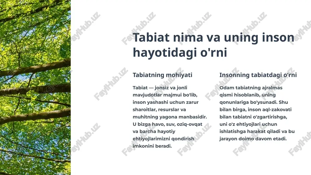 : tabiatni muhofaza qilish — bu katta ishlar bilan cheklanmaydi. har bir kichik harakat, har bir daraxt, har bir tejangan tomchi suv kelajakka qo'shgan hissamizdir. keling, bugun boshlaylik! image1.png image2.jpeg image3.png image4.png image5.jpeg image6.png image7.png image8.png image9.png image10.png image11.png image12.png image13.png image14.png image15.png image24.png image25.png image26.svg image27.png image28.png image29.svg image16.png image17.svg image18.png image19.png image20.svg image21.png image22.png image23.svg image30.png image31.png