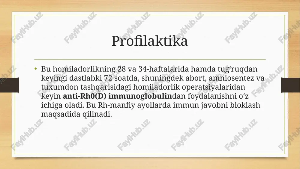 anamnezni sinchiklab yig‘ish va tahlil qilish: i. er-xotinlarning qon guruhi, rezus-faktori va rezus-antitanalarini aniqlash. ii. rezus-immunizatsiya rivojlanishiga olib keluvchi anamnestik (oldingi holatlarga oid) xavf omillarini baholash. image5.png image6.png image7.png image8.png image3.png image4.png