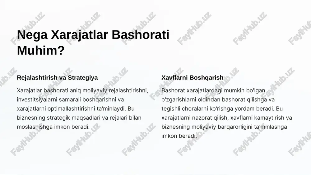o'sish sur'ati prognoz 2024 yil uchun prognozlangan elektr energiyasi iste'moli: $ 140,000 \times 1.0801 = 151,214 \ kvt/soat $ trend tahlili ma'lumotlarni tayyorlash: xx - yil (2021 = 1, 2022 = 2, 2023 = 3) yy - elektr energiyasi iste'moli (kvt/soat) o'rta qiymatlarni hisoblash: xˉ=1+2+33=2\bar{x} = \frac{1 + 2 + 3}{3} = 2 yˉ=120,000+130,000+140,0003=130,000\bar{y} = \frac{120,000 + 130,000 + 140,000}{3} = 130,000 chiziqli regressiya tenglamasi: formula: y=mx+by = mx + b o'zgaruvchilar: m=∑(xi−xˉ)(yi−yˉ)∑(xi−xˉ)2m = \frac{\sum{(x_i - \bar{x})(y_i - \bar{y})}}{\sum{(x_i - \bar{x})^2}} b=yˉ−mxˉb = \bar{y} - m\bar{x} hisoblash: ∑(xi−xˉ)(yi−yˉ)=(1−2)(120,000−130,000)+(2−2)(130,000−130,000)+(3−2)(140,000−130,000)\sum{(x_i - \bar{x})(y_i - \bar{y})} = (1 - 2)(120,000 - 130,000) + (2 - 2)(130,000 - 130,000) + (3 - 2)(140,000 - 130,000) =(−1)(−10,000)+(0)(0)+(1)(10,000)=10,000+0+10,000=20,000= (-1)(-10,000) + (0)(0) + (1)(10,000) = 10,000 + 0 + 10,000 = 20,000 ∑(xi−xˉ)2=(1−2)2+(2−2)2+(3−2)2\sum{(x_i - \bar{x})^2} = (1 - 2)^2 + (2 - 2)^2 + (3 - 2)^2 =(−1)2+(0)2+(1)2=1+0+1=2= (-1)^2 + (0)^2 + (1)^2 = 1 + 0 + …