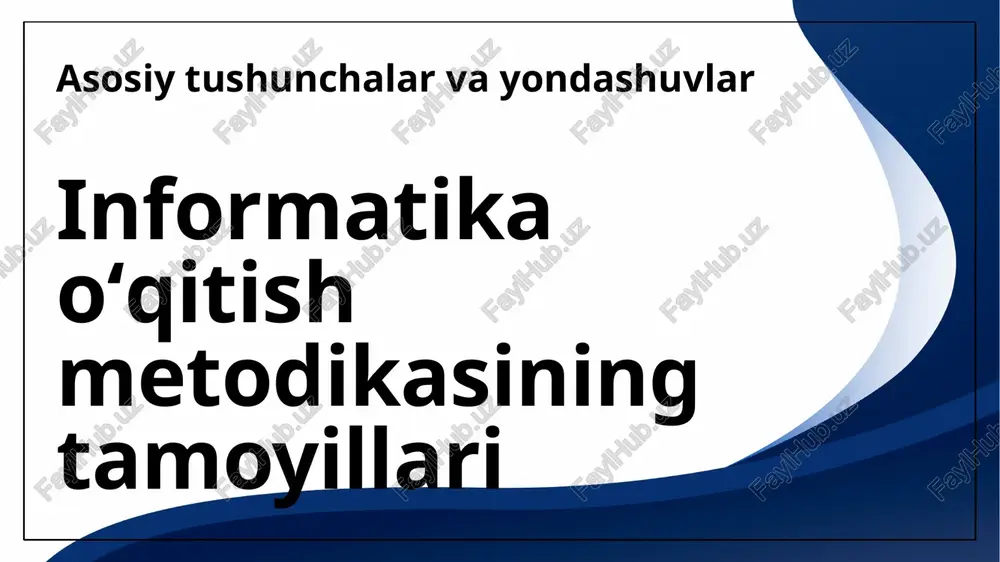 muammolarni hal qilishda yordam beradi va ularning analitik fikrlash qobiliyatini rivojlantiradi. kelajakdagi istiqbollar va rivojlanish shuningdek, informatika oʻqitish metodikasida global hamkorlik va tajriba almashish muhim ahamiyatga ega. boshqa mamlakatlar tajribasidan foydalanish, oʻqitish sifatini oshirishga yordam beradi va o‘quvchilarga kengroq dunyoqarash beradi. kelajakda, informatika oʻqitishida sun'iy intellekt va mashinani oʻrganish texnologiyalari qo‘llanilishi kutilmoqda. bu, o‘quv jarayonini individualizatsiya qilish va o‘quvchilarning ehtiyojlariga moslashtirish imkonini beradi. informatika oʻqitish metodikasining kelajagi, innovatsion texnologiyalar bilan bogʻliq. oʻqituvchilar yangi pedagogik yondashuvlar va interaktiv metodlardan foydalanishlari zarur. bu, oʻquvchilarning qiziqishini oshiradi va bilimlarni amaliyotga tatbiq etish imkoniyatini beradi. "e'tiboringiz uchun rahmat" nargiza image2.png image2.svg image3.png image4.svg image4.jpeg image5.png image1.jpeg /docprops/thumbnail.jpeg