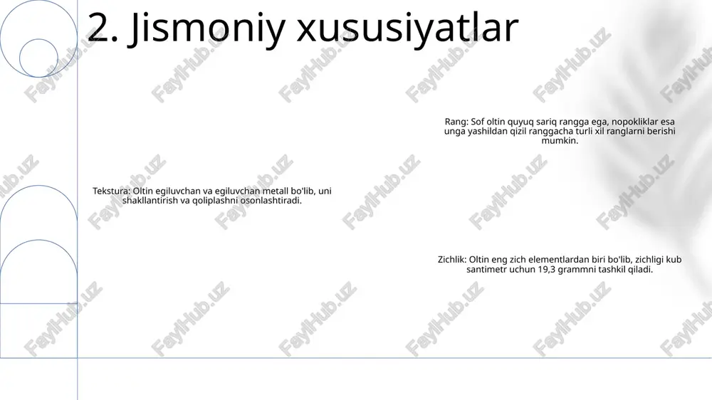 adi. elektronika: oltinning ajoyib elektr o'tkazuvchanligi va korroziyaga chidamliligi uni turli elektron qurilmalarda muhim komponentga aylantiradi. u elektr tokini samarali o'tkazish va og'ir ish muhitiga bardosh berish qobiliyati uchun elektr kontaktlari, bosilgan elektron platalar va yarim o'tkazgichlarda qo'llaniladi. stomatologiya: oltinning biologik mosligi va inert tabiati uni stomatologiyada keng qo'llaniladigan materialga aylantirdi. qattiq metall sifatida oltin tish plombalarida, tojlarda va ko'priklarda chidamliligi, egiluvchanligi va bakteriyalar o'sishiga chidamliligi tufayli shikastlangan yoki etishmayotgan tishlarni tiklash uchun ishlatiladi. 8. sanoat ilovalari istanbuldagi katta bozorning qoq markazida joylashgan oltin minerali - nafis hunarmandchilikni namoyish qiluvchi mashhur zargarlik buyumlari va san'at galereyasi. usta zargar fahri yavuz tomonidan 1967 yilda asos solingan galereya anʼanaviy turk texnikasini zamonaviy estetika bilan uygʻunlashtirgan qoʻlda ishlangan buyumlarga ixtisoslashgan. murakkab marjonlarni va sirg'alardan tortib ajoyib uzuklar va bilaguzuklarga qadar, oltin minerali qimmatbaho metallar, qimmatbaho toshlar va yarim qimmatbaho toshlarni o'z ichiga olgan keng turdagi dizaynlarni taklif etadi. 9. zargarlik va san'at investitsion …