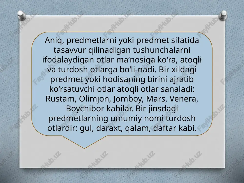 yuqori) va meʼyordan oz (kuchsiz, past). shunga koʻra, sifatning 3 xil daraja kategoriyasi farqlanadi: oddiy daraja qiyosiy daraja orttirma daraja ozaytirma daraja oddiy daraja —maxsus koʻrsatkichi yoʻq va u belgining meʼyoriy (ortiq — kamlik, kuchli — kuchsiz va shu kabilarga befarq) holatini bildiradi: yaxshi, katta, shirin, xunuk kabi; orttirma daraja — bu darajaning ham maxsus morfologik koʻrsatkichi yoʻq. belgining ortikligi maʼnosi oʻzbek tilida bir necha usul bilan ifodalanadi. mas, fonetik usul: sapsariq, koʻmkoʻk, baland (unlini choʻziq talaffuz etish); leksik usul (maxsus soʻzlar yordamida) juda kuchli, nihoyatda goʻzal kabi; analitik usul: shirindan shirin, qoʻpoldan qoʻpol kabi; ozaytirma daraja shakli roq affiksi yordamida yasaladi: yaxshiroq, balandroq, shoʻrroq kabi. sifatlar otlashuvi mumkin (qarang otlashuv): yaxshi topib gapirar, yomon qopib gapirar. qozonga yaqin yursang, qorasi yuqar; yomonga yaqin yursang, balosi yuqar. image3.jpeg image4.png /docprops/thumbnail.jpeg