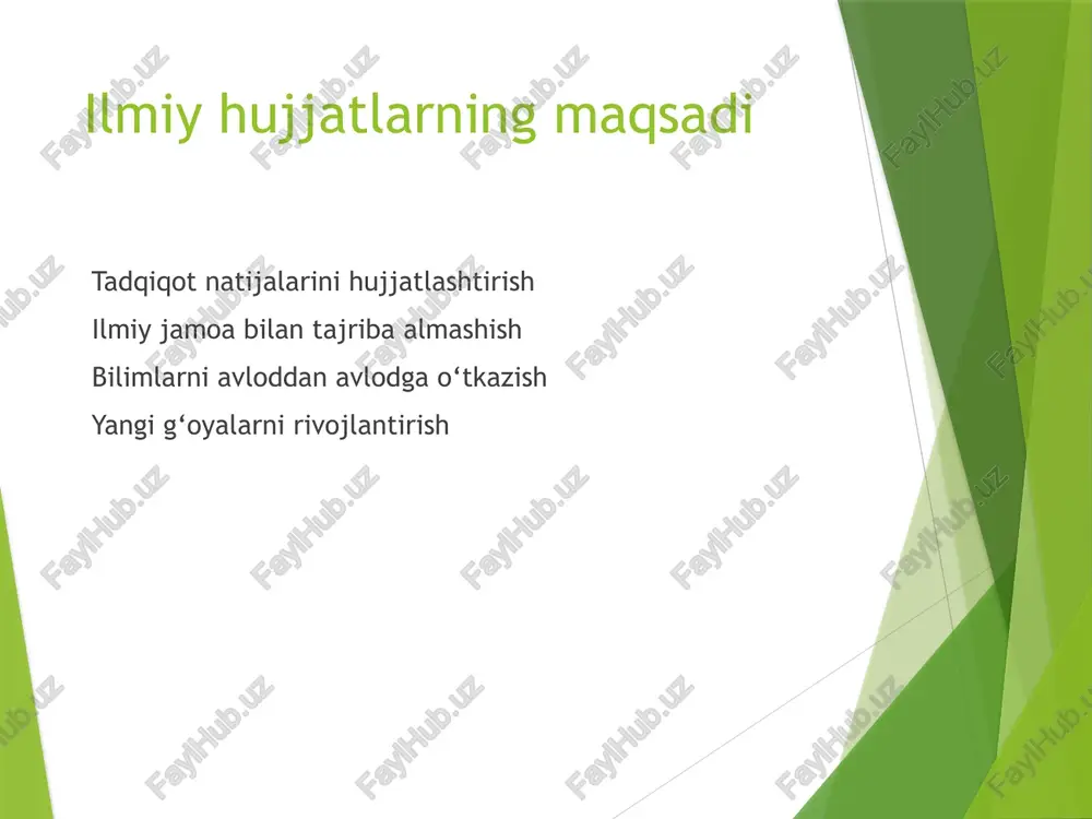 s (open journal systems) – maqola topshirish, tahrir, ekspertiza va chop etish jarayonini avtomatlashtiradi. ilmiy yozuv madaniyati • aniqlik va qisqalik • mantiqiy izchillik • manbalarga tayanish • to‘g‘ri formatlash havola uslublari: apa, mla, harvard, chicago xulosa ilmiy hujjatlar – ilmiy faoliyat natijalarini ommaga yetkazishning muhim shaklidir. latex va ojs tizimlari bu jarayonni xalqaro standartlarga mos ravishda tashkil etishga yordam beradi. image1.png image2.png image3.png image4.png image5.png image6.png image7.png image8.png image9.png /docprops/thumbnail.jpeg
