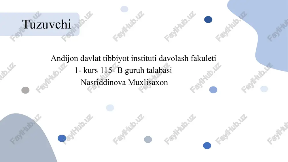 l qiladi. shifokor siri — bu bemorning sog‘lig‘i, tashxisi, davosi yoki tibbiy tekshiruvlar natijalari kabi ma'lumotlarning uchinchi shaxslarga oshkor etilmasligini ta'minlash majburiyatidir. bu tibbiyotda axloqiy, huquqiy va kasbiy norma hisoblanadi. 📌 shifokor siri nima? bemorning shaxsiy ma'lumotlari; tashxis va analiz natijalari; kasallik tarixi; qilingan operatsiyalar yoki muolajalar; tibbiy maslahatlar va rejalashtirilgan davo usullari. 👉 bu ma'lumotlar bemorning roziligisiz oshkor qilinmasligi shart. shifokor sirining huquqiy asosi o‘zbekiston respublikasi sog‘liqni saqlash vazirligi nizomlariga asoslanadi. tibbiy sirni oshkor etish — qonuniy javobgarlikka olib keladi. kasbiy etik kodeksda bu qat’iy belgilangan. 📌 qachon sir oshkor qilinishi mumkin? faqat quyidagi holatlarda: bemorning roziligi bo‘lsa; sud yoki tergov organlari so‘rasa; boshqa odamlarga xavf tug‘diruvchi kasallik aniqlansa (masalan, oits, sil va boshqalar); statistik yoki ilmiy tadqiqot uchun (shaxsni aniqlash mumkin bo‘lmagan shaklda). jarroh va shifokor siriga rioya qilish jarrohlar ko‘plab maxfiy tibbiy ma’lumotlarga ega bo‘ladi; operatsiya jarayoni, bemorning holati va muammolari haqida tashqi shaxslarga gapirish man etiladi; …