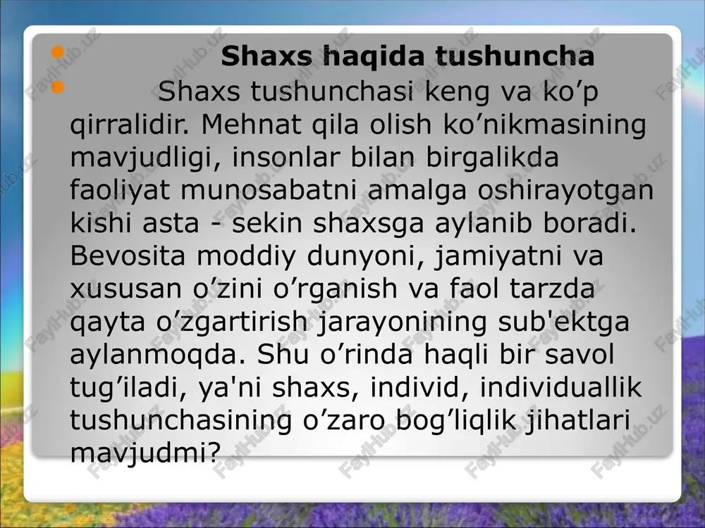 cha ta’limda boshlang‘ich ta’limda o‘rta maktabda o‘mkhtda oliy ta’limda oliy o‘quv yurtidan keyingi faoliyatda ijtimoiy normalar, sanksiyalar va shaxs. ijtimoiy norma — shaxs hayotida shunday kategoriyaki, u jamiyatning o’z a’zolari xulq-atvoriga nisbatan ishlab chiqqan va ko’pchilik tomonidan e’tirof etilgan xarakatlar talablaridir. masalan, o’zbeklar uchun biror xonaga kirib kelgan insonning kim bo’lishidan qat’iy nazar, «assalomu alaykum» deb kelishi — norma; o’quvchining o’qituvchi bergan topshiriqlarni bajarishi lozimligi — norma; xotinning er hurmatini o’rniga qo’yishi, qaynonaga gap qaytarmaslik — norma; avtobusda yoki boshqa jamoat transportida kichikning kattalarga, nogironlarga o’rin bo’shatishi — norma va hokazo. ijtimoiy sanksiyalar - normalarning shaxs xulqida namoyon bo’lishini nazorat qiluvchi jazo va rag’batlantirish mexanizmlari bo’lib, ularning borligi tufayli biz har bir alohida vaziyatlarda ijtimoiy xulq normalarini buzmaslikka, jamoatchilikning salbiy fikri obyektiga aylanib qolmaslikka harakat qilamiz. ijtimoiy ta’sirlarning shaxs tomonidan anglanishi. «men» — obrazi va o’zini-o’zi baholash. ijtimoiy normalar, sanksiyalar, rollar ijtimoiy mexanizmlar sifatida shaxs xulq-atvorini malum manoda boshqarib, muvofiqlashtirib …