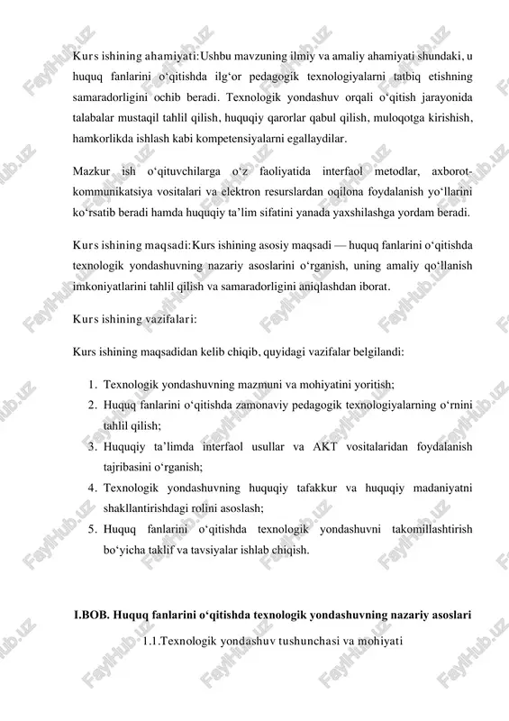 mohiyati ta’limga texnologik yondashuv – bu o‘quv jarayonini puxta rejalashtirish, tizimli ravishda olib borish va o‘quvchilarda bilim, ko‘nikma hamda kompetensiyalarni samarali shakllantirishga qaratilgan pedagogik faoliyatdir. unda o‘qitish metodlari, vositalari, nazorat shakllari va baholash mezonlari yagona tizimda uyg‘unlashtiriladi. texnologik yondashuvning asosiy mohiyati o‘quv jarayonida aniq maqsad qo‘yish, unga erishish yo‘llarini belgilash, o‘qitish vositalarini tanlash va natijalarni baholashning tizimli tarzda olib borilishida namoyon bo‘ladi. masalan, boshlang‘ich sinflarda matematika darsida “ikki xonali sonlarni qo‘shish” mavzusini o‘rgatishda avvalo mavzu maqsadi aniq belgilanadi, so‘ng interaktiv taqdimotlar yordamida tushuntirish ishlari olib boriladi, dars yakunida onlayn testlar yordamida o‘quvchilarning bilimlari baholanadi. bu esa o‘quvchilar bilimini oson o‘zlashtirishlariga yordam beradi. bundan tashqari, texnologik yondashuv dars jarayonida interfaol metodlar (klaster, aqliy hujum, rolli o‘yinlar), akt vositalari (proyektor, smart doska, elektron testlar) hamda elektron resurslardan foydalanishni o‘z ichiga oladi. masalan, geografiya darsida google earth orqali tog‘ va dengizlarni virtual ko‘rsatish, biologiya darsida mikroskop orqali hujayralarni onlayn tasvirlarda ko‘rsatish o‘quvchilarning qiziqishini …