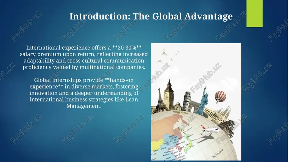 udents provides invaluable insights and access to opportunities in your field abroad. attend industry-specific events such as conferences or workshops. 60% of executives cite face-to-face meetings as crucial for building robust professional relationships in different countries. career impact: boosting your employability international experience demonstrates adaptability, a highly sought-after skill, increasing employability by approximately 25% in competitive job markets due to proven problem-solving. global internships enhance cross-cultural communication skills, crucial for multinational companies, often leading to a 15-20% higher starting salary compared to domestic internships. personal growth: expanding your horizons navigating unfamiliar environments builds resilience; studies show a 30% increase in problem-solving skills and adaptability due to overcoming logistical challenges abroad. immersion in diverse cultures enhances empathy. experiencing different values firsthand promotes a more nuanced understanding, reducing ethnocentric biases by 25%. overcoming challenges: resilience and adaptability developing 'cognitive flexibility' scores high, enabling problem-solving via 3 new strategies. actively reframing challenges reduces …