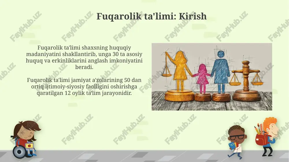 ng istiqbollari odamlarga o'z huquqlarini bilish va himoya qilishga yordam beradigan 14 ta qonun asoslarini o'rgatishni, shuningdek, sud jarayonlarida ishtirok etishni o'z ichiga oladi. e'tiboringiz uchun rahmat image6.png image7.jpg image8.jpg image9.jpg image10.jpg image11.jpg image12.jpg image13.jpg image14.jpg image15.jpg image16.jpg image1.png