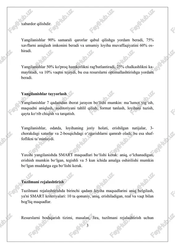 ab ko'ring. savollarga aniq va qisqa javob bering, texnik jargonlardan saqlaning va 1-2 ta aniq misol keltiring, shu bilan birga muqobil yechimlar yoki fikrlarni tan olishga tayyor bo'ling. siz bilmagan savolga javob berishdan qoching; o'rniga, qo'shimcha ma'lumot olishni va'da qiling va taqdimotingizdan keyin 24-48 soat ichida 1-2 ta ishonchli manbalarga murojaat qiling. savollarni tinglash savollarni tinglash davomida, diqqat bilan so'zlarni qabul qiling va eslab qoling, javob berishdan oldin 10-20 sekund vaqt ajrating, fikrlash uchun imkoniyat yaratiladi. faqat savolni to'liq tushunganingizdan so'ng javob bering, agar tushunmovchilik bo'lsa, 3 ta asosiy so'zni ajratib oling va aniqlashtiring. savol beruvchining savolini 1-2 jumla bilan takrorlang, bu tushunishni tasdiqlaydi va sizga 5-15 soniya vaqt beradi, javobingizni tuzishga yordam beradi. savollarga javob berish strategiyalari savollarga javob berishda 3 sekund qoidasidan foydalaning, bu fikrlash uchun qisqa tanaffus beradi va aniqroq javob berishga yordam beradi. bahsli savollarga duch kelganda, avval savolning asosiy nuqtasini tasdiqlang, keyin aniq faktlar bilan …