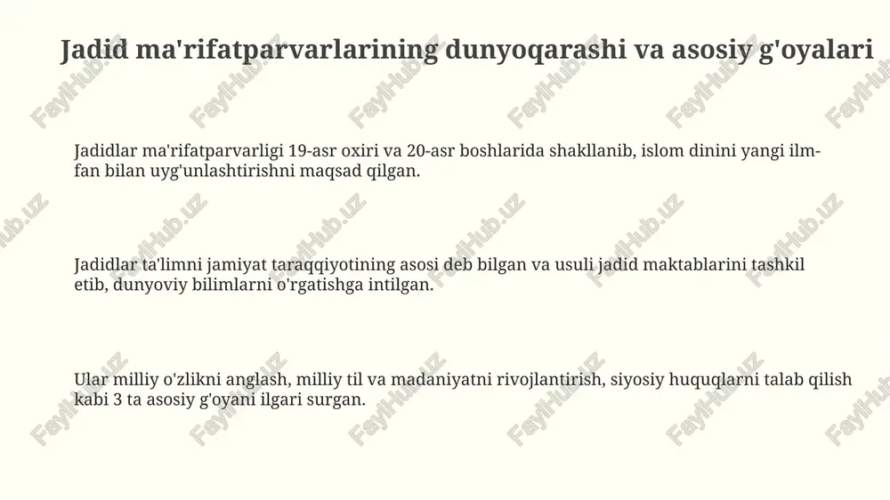 jadid ma'rifatparvarlarining dunyoqarashi va asosiy g'oyalari - Page 3