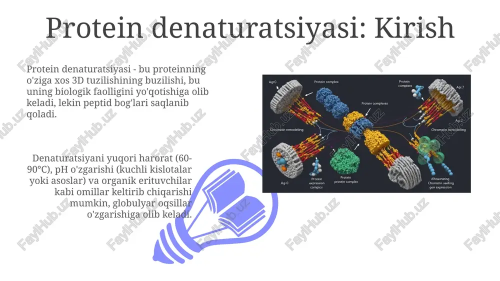 i katlanishdan himoya qiladi va atp gidrolizi energiyasidan foydalanib, 14 ta subunitdan iborat katta qafas ichida katlanishni osonlashtiradi. groel/es tizimi kabi, hsp60 ning qafasi oqsilni izolyatsiya qiladi, to'g'ri katlanishga imkon beradi va agregatsiya xavfini kamaytiradi. taxminan 10-15% hujayra oqsillari unga bog'liq. boshqa chaperonlar va ularning rollari hsp90, steroid gormon retseptorlari kabi mijoz oqsillarini barqarorlashtiradi va ularning to'g'ri shaklda yig'ilishini ta'minlaydi, shu bilan birga hujayra signalizatsiya yo'llarida muhim rol o'ynaydi. hsp70 oqsillari atp gidrolizini qo'llab-quvvatlaydi, noto'g'ri katlanmış oqsillarni bog'lash va ularning katlanishiga yordam berish uchun katlanish jarayonini ko'plab takrorlash imkoniyatini yaratadi. chaperonlarning foldingdagi ta'siri 01 02 chaperonlar noto'g'ri oqsillar bilan bog'lanib, agregatsiya hosil bo'lishining oldini oladi. misol uchun, hsp70 oqsili noto'g'ri katlangan oqsillarni barqarorlashtirib, to'g'ri katlanish imkoniyatini oshiradi. sales 1st qtr 2nd qtr 100 0 sales 1st qtr 2nd qtr 100 0 kasalliklarda chaperonlarning roli chaperonlar saraton kasalligida oqsillarning noto'g'ri buklanishini oldini oladi, o'simta o'sishini tartibga soladi va metastazni inhibe qiladi. …