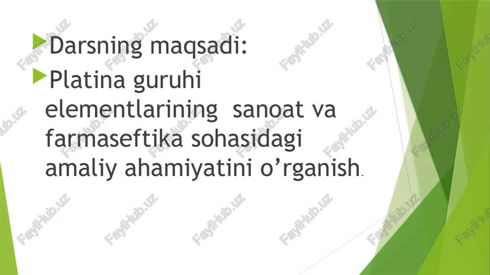 , kobalt va volfram kabi metallar bilan turli xil qotishmalarda ishlatiladi. ushbu qotishmalar ko’plab sanoat tarmoqlarining xom ashyosi hisoblanadi. masalan, u kobalt bilan magnit qotishma hosil qiladi. bundan tashqari, u ko’plab birikmalarda ishlatilishi mumkin. xona haroratida kumushdan ikki baravar zichroq. u 1772 c da eriydi va 3827 c da qaynaydi. bunga havo ta’sir qilmaydi va kislorod va oltingugurt bilan birikmaydi. bu xususiyat tufayli uning yorqinligini saqlaydi. shu sababli zargarlik buyumlari va zargarlik buyumlarida afzallik beriladi. u suvda va kislotalarda erimaydi ; issiq ishqorlarda korroziyaga uchrashi mumkin. u kislotalarga chidamli. zanglamaydigan , toksik bo’lmagan. elektr va issiqlikni o’tkazishi mumkin. u issiq oltin suvda eriydi. yuqori haroratda ftor, xlor, fosfor, oltingugurt va mishyak bilan reaksiyaga kirishadi. u atmosfera korroziyasiga va kimyoviy reagentlarga chidamli. bu juda zich va og’ir element. platinadan yasalgan 1 metr uzunlikdagi kubning vazni 21,5 tonnani tashkil qiladi. u po’latdan 3 barobar, marmardan esa 8 barobar og’irroq. ishlatilishi u sanoatda …
