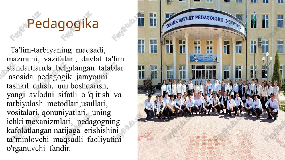an asoslash ma'lum pedagogik hodisaning muayyan vaziyatlarda namoyon bo'lish qonuniyatlarini bilishni taqozo etadi. bizga ma'iumki, pedagogik hodisa murakkab tuzilmaga ega bo'lib, uning umumiy mohiyatini to'laqonli anglash uchun bir qator fanlarning imkoniyatlariga tayaniladi. pedagogika ilmiy-tadqiqot metodlari ta’lim muassasi hujjatlarini tahlil qilish metodi matematik-statistik metodi pedagogik tahlil metodi pedagogik kuzatish metodi bolalar ijodini o’rganish metodi suhbat metodi pedagogik tajriba metodi anketa metodi test metodi intervyu metodi pedagogik kuzatish metodi: ana’naviy pedagogik metodlar turkumiga kirib, dialog, diskussiya tarzida o'tkaziladi. ushbu metod orqali insoniy munosabatlar, ularning istiqboldagi rejalari, qarashlari va xususiy fikrlarini o'rganish mumkin. pedagogik suhbat oddiy suhbatdan farq qiladi. ushbu metod orqali suhbatdoshning ichki olamini o'rganish, uning dunyoqarashi, kelajakdagi rejalari bilan tanishish imkoniyati tug'iladi. ushbu metod ta’lim -tarbiya jarayonlarining amaldagi holati bilan tanishtiradi, ularning oqibat natijalarini bilishga yordam beradi va shu asnoda yaratilgan yangi kashfiyotlar uchun dalillar, omillar yig'ish imkonini tug'diradi. bu usul ancha murakkab bo'lib, nazarda tutilgan maqsad qanday amalga oshayotganligini aniqlash, …
