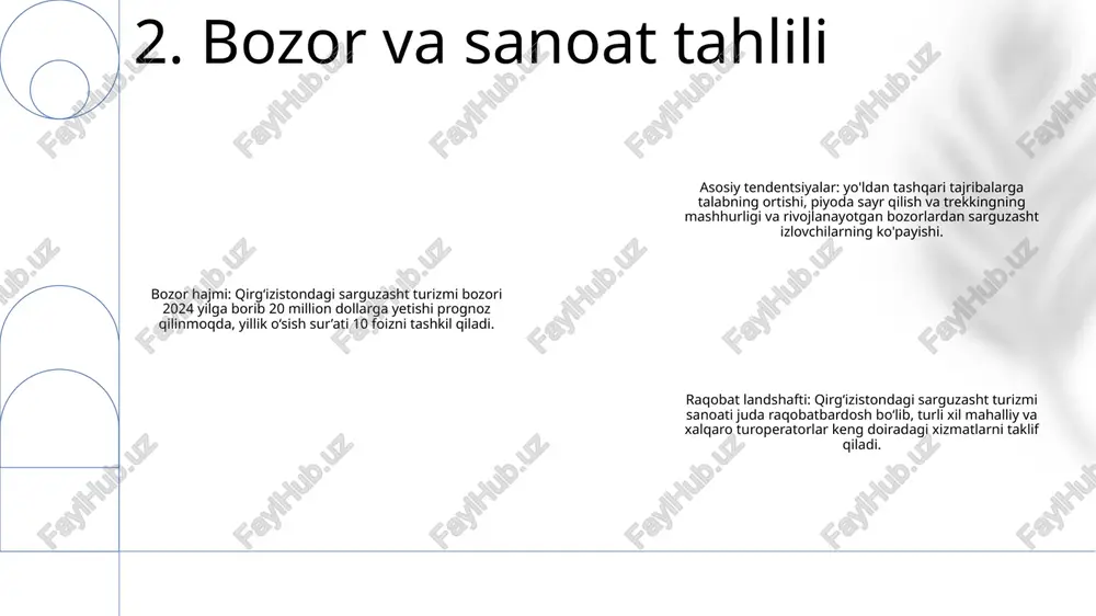 amand bo'lishlari mumkin. 7. resurslar va imkoniyatlar mehmonxona tuzilmasi: kirasvord tayorlash turizm ierarxik mehmonxona tuzilmasi bilan ishlaydi, bu butun tashkilot bo'ylab aniq vakolat va javobgarlikni ta'minlaydi. ta'lim va rivojlanish: xodimlar o'zlarining malaka va bilimlarini oshirish uchun keng qamrovli trening va rivojlanish dasturlarini oladilar. ushbu dasturlar ish joyida o'qitish va mehmondo'stlik sanoatining turli jihatlarini qamrab oluvchi tashqi seminarlarni o'z ichiga oladi. karyera oshirish imkoniyatlari: kirasvord tayorlash turizm xodimlarga tashkilot ichida martaba ko‘tarilishi uchun keng imkoniyatlar yaratadi. muntazam ravishda ish faoliyatini baholash va murabbiylik dasturlari xodimlarga kasbiy maqsadlarini aniqlash va ularga erishishda yordam beradi. 8. kadrlar va malaka oshirish baholash usullari:- so'rovlar: ishtirokchilar, manfaatdor tomonlar va benefitsiarlarning fikr-mulohazalarini to'plang.- keys tadqiqotlari: ularning ta'siri va olingan saboqlarni tushunish uchun muayyan misollar, dasturlar yoki loyihalarni tahlil qiling.- kuzatish usullari: dasturning amalga oshirilishi va natijalarini real hayot sharoitida kuzating. . yaxshilash strategiyalari:- ma'lumotlarni tahlil qilish: yaxshilanishi kerak bo'lgan sohalarni aniqlash uchun baholash natijalarini tahlil qiling.- …