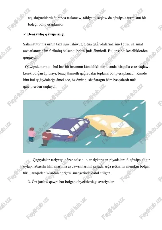munal sistemalardaǵi avariyalar. kommunal avariya - bul xalıqtı turaq jay kommunal xızmetleri menen támiyinlewde qawipkeke alıp keletuģın avariya. ádette, bul suw hám ıssılıq támiynatın támiyinleytuǵın trubalardıń jarılıwı nátiyjesi bolıp tabıladı. 5. radioaktiv, qáwipli hám ekologiyalıq zıyanlı zatlar menen baylanıslı avariyalar texnogen ayrıqsha jaǵdaylardıń bir túri bolıp, bul jaǵdaylar usı zatlardı nadurıs qollanıw, saqlaw yamasa tasıw waqtında júz beriwi múmkin. olar qorshaǵan ortalıqqa úlken zıyan jetkeriwi múmkin, máselen, joqarı dárejedegi pataslanıwǵa alıp keliwi múmkin. texnikalıq dereklerde "qáwip" ataması "qarar qabıl etiw" degen mánisti ańlatadı.bildiredi, al onıń nátiyjesi belgisiz, yaǵnıy ol qáwipsiz de bolıwı múmkin. qáwip unamsız ekonomikalıq aqıbetlerge alıp keletuǵın anıq qolaysız imkaniyatlardı usınıw etedi. hár qıylı qáwip-qáterler gidrotexnika qurılmalarına (gti) olardıń islewine tásiri. islerin basqarıwdı diversifikaciyalaw jolı menen kemeytiw múmkin, bul al ayırım quramlıq elementlerdiń islewinen kelip shıǵatuǵın ishki qáwiptińulıwma bólegin minimallastırıwdan ibarat. bul mashqalalardı shama menen suw aǵısın boljaw nátiyjelerinen paydalanǵan halda qurılmalardıń jumısshı parametrlerin optimal parametrlerge shekem jetkeriw …