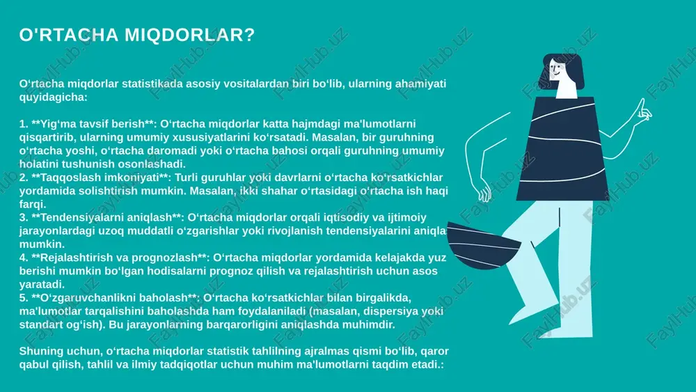 . m0- moda x0- moda oralig'ining quyi chegarasi d- moda oralig'i kattaligi f1- moda oralig'ining quyi vazni f2- moaning o'z ichiga olgan oraliqning vazni f3- moda oralig'ining yuqori chegarasidagi vazni masala: smena (8 soat) davomida bir xildagi bitta detalga ishlov berish uchun 1-tokar 10 daqiqa, 2-tokar 15 daqiqa, 3-tokar 20 daqiqa ish vaqti sarf qildi. bitta detalga ishlov berish uchun o‘rtacha sarf qilingan vaqtni oddiy garmonik o‘rtacha formulasi yordamida hisoblaymiz. masala: ma’lumotlari asosida o‘rtacha miqdorni “shartli moment” usulida hisoblaymiz (a=200, i=40): yechish: image9.png image10.svg image11.png image12.svg image1.png image2.svg image3.png image4.svg image5.png image6.svg image7.png image8.svg image21.png image22.svg image13.png image14.svg image15.png image16.svg image17.png image18.svg image19.png image20.svg image23.png image24.svg image25.png image26.svg image27.png image28.svg image29.png image30.svg image31.png image32.svg image33.png image34.svg image35.png image36.svg image37.png image38.svg image39.png image40.svg image49.jpeg image41.png image42.svg image43.png image44.svg image45.png image46.svg image47.png image48.svg image50.jpeg image51.png image52.svg image53.jpeg image54.jpeg image55.jpeg image56.jpeg image57.jpeg image58.jpeg /docprops/thumbnail.jpeg