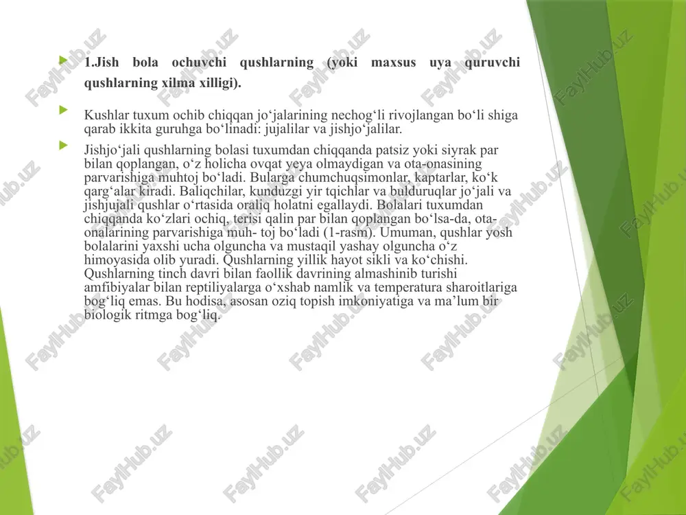ri keng va qillar bilan toʻsilgan. 26 uruqqa mansub 104 turi bor. yangi zelandiya va ayrim o.dan tashqari yer yuzida keng tarqalgan. oʻzbekiston faunasida 4 urugʻ (qargʻalar, hakkalar, xoʻjasavdogarlar, togʻ zagʻchalari) ga mansub 9 turi tarqalgan. koʻpchilik qarg’alar gala boʻlib yashaydi; ayrim turlari koloniya boʻlib uya quradi. uyasini daraxtlar shoxi, kovagi, qoya toshlar, binolarga yoki qamishlar orasiga quradi. urgʻochisi 3—10 ta tuxum qoʻyib, uni bosib yotadi. ayrim qushlarning erkagi ham tuxum bosadi. har xil oziq yeydi, koʻpchiligi mayda kemiruvchilar va hasharotlar bilan oziqlanadi; baʼzi turlari ekinlar, qushlar uyasidagi tuxumlari va joʻjalarini, moʻynali hayvonlar bolasini yeb, birmuncha ziyon keltiradi. asosoiy qism mayna, chug’urchuq, jiblajibon. mayna (acridotheres tristis) — chumchuqsimonlar turkumi shaqshaqlar oilasiga mansub qush. tanasining orqa va qorin tomoni qoʻngir, tumshugi va koʻzlarining atrofi sariq. qanotlariping ostki qismi ola. dumi va qanoti kalta va boshiga nisbatan yirik. tanasining uzunligi 25 sm gacha, vazni 40—60 g . daraxtlar, baʼzan binolar devorilagi kovaklarga, …