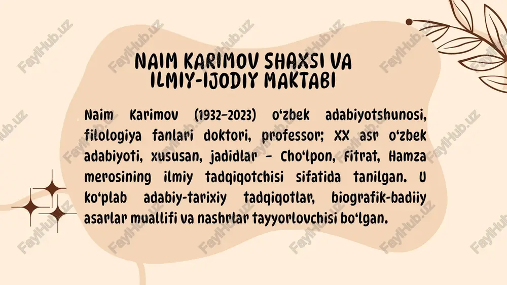 flaydi. nashr yili, hajmi va janriy aniqligi bilan, bu kitob mustaqillikdan keyingi cho‘lponshunoslik va jadidshunoslikning tayanch matnlaridan biridir. xulosa e’tiboringiz uchun rahmat image1.png image2.svg image3.png image4.svg image5.png image6.svg image7.png image8.svg image9.png image10.png image11.svg image12.png image13.svg image14.png image15.png /docprops/thumbnail.jpeg