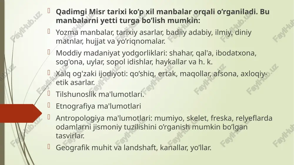 op etilgan. 1972 yilda fransuz arxeologlari suzada doro i ning ulkan haykalini topdilar. haykal qadimgi fors, elam, akkad va misr iyeroglif matnlari bilan qoplangan. qadimgi eron poytaxtlari persepol yoki pasargadda, podsho kserks yozuvlari nusxalari topilgan. persepolda er.avv. iii ming yillikka oid elam tilida mixxat bilan yozilgan 800 ta hujjat topilgan. fors qabilalarini old osiyo chegaralaridagi harakati to’g’risida er.avv. ix-vii asrlarga oid ossuriya yozuvlari ma'lumot beradi. bobil tarixiy xronikasi mesopotamiyani forslar tomonidan bosib olinishi haqida hikoya qiladi. forslar davriga oid loy taxtachalarda yozilgan 10000 ming bobil xususiy huquqiy va ma'muriy xo’jalik hujjatlari mavjud. shuningdek, misrdan forslar davriga oid turli xil ma'muriy xo’jalik hujjatlari, podsho kumbizning misr ibodatxona mulklarini cheklash to’g’risidagi dekreti, doro i ning misr qonunlarini kodifikasiya qilish to’g’risidagi farmoni katta qiziqish uyg’otadi. hindiston manbashunosligi. hindiston manbashunosligi. hindistonning eng qadimgi tarixini o’rganishda yozma manbalar va arxeologik ashyolar muhim o’rin egallaydi. afsonalar «maxabxorat», «ramayana», «manu qonunlari», «artxashstra», «kamasutra» katta ahamiyatga ega. arxeologik …