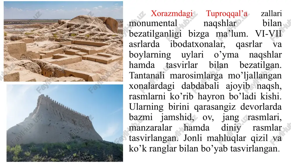 butun yaqin va o’rta sharq xalqlarining o’ziga xos boy, sermazmun badiiy-estetik merosining sintezi qorishib, uyg’unlashib ketgan. amir temur va temuriylar hukmronligi davrida hunarmandchilik yuksak darajada rivojlandi. u bosib olgan yerlardagi hamma ustalarni samarqandga yig’di. u tikuvchi, toshtarosh, zargar, kulol, naqqosh va boshqa ustalarni olib kelib ishlatgan. bu san’at turlari qatori naqqoshlik ham tez rivojlana boshladi. sohibqiron hukmronligi ostida juda ko’p bino, maschit, madrasa va boshqa binolar qad ko’tardi. undagi bezaklar yanada badiiylashtirildi. shaharlar atrofi bog’u-bo’stonga aylantirildi. amir temur o’zbek milliy madaniyatini rivojlantirishga katta hissa qo’shdi. ayniqsa, tasviriy san’at qaytadan tiklanib, tez orada rivojlanib ketdi. devorlarda osmon, sobit sayyoralar, tog’lar, dengizlar, sahrolar, odamlar, hayvonlar va boshqalar aks ettirildi. o’sha davrda tasviriy san’atning asosiy vazifasi hukmdorlarning kuch-qudratini, harbiy shavkatini ulug’lashdan iborat edi. afsuski, ko’pgina urushlar oqibatida hozirgacha qasrlardagi, turar joylardagi va jamoat binolaridagi tabiat rasmlari bizgacha etib kelmagan, ayrim qoldiqlargina saqlanib qolgan. ayniqsa, oppoq ganch ustidan chizilgan gullar, manzaralar, qushlar tasviri nihoyatda …