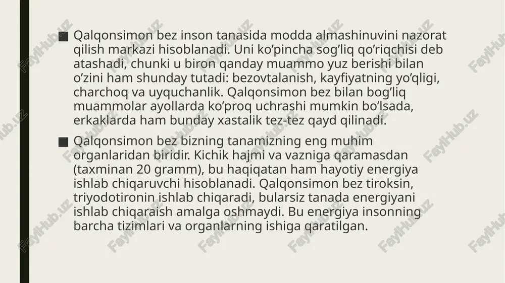 g shakllanish omillari va mexanizmlari aniqlaydi. shu asosda endemik (faqat ma’lum bir hudud uchun xos) va sporadik buqoq farqlanadi. birinchisi geografik mintaqalarda endemik buqoqqa, ikkinchisiga esa boshqa barcha mamlakatlardagi buqoqqa sabab bo’ladi. buqoq (zob) rivojlanishi sabablari buqoq shakllanishiga bevosita ta’sir qiluvchi omillar batafsil ko’rib chiqilishi kerak. chunki endokrin bezining zararlanishi, ularning sabablari kabi, turlicha bo’lishi mumkin. yuqorida ta’kidlab o’tilganidek, endemik toksik buqoq rivojlanishining asosiy sababi tanadagi yod tanqisligidir. uning yetishmasligi ma’lum hududlarda (aholi turar joylarida) uning kerakli birikmalari yo’qligi bilan izohlanadi. bu bezning sekretor faoliyat darajasini pasayishiga olib keladi. bundan tashqari, qalqonsimon bezning ishiga salbiy ta’sir ko’rsatish atrof-muhit ekologiyasining yomonligi bilan ham bog’liq. tashqi zaharli birikmalar inson tanasiga tushgach, endokrin tizimi faoliyatini sekinlashtiradi. endemik buqoq shuningdek, tarkibida yod bo’lgan mahsulotlarni nisbatan kamroq iste’mol qilinishi bilan shakllanishi mumkin. gap baliq, mevalar va sut haqida bormoqda. bazedov kasalligi yoki diffuz tabiatli toksik buqoq bo’lgan holda esa bez o’ziga xos antitanalar ta’siri ostida …