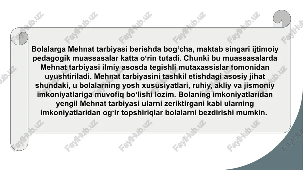ash kerakki, mehnat ta'limi ish beruvchilar tomonidan ekspluatatsiya va adolatsiz munosabatning oldini olishga yordam beradi. xodimlarning o‘z huquqlari va qonunlar to‘g‘risida xabardorligi oshishi barcha ishtirokchilar uchun adolatli va adolatli bo‘lgan sog‘lom, barqaror ish muhitini yaratadi. oxir oqibat, ishchi kuchining ta'limi har bir xodim o'z salohiyatini ro'yobga chiqarish va muvaffaqiyatga erishish imkoniyatiga ega bo'lgan adolatli va insonparvar mehnat bozoriga hissa qo'shadi. e’tiboringiz uchun raxmat ! image1.jpeg image2.png image3.png image4.png image5.png