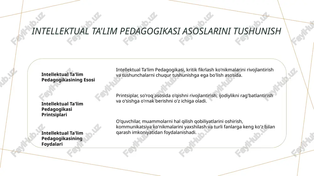 kab holatlarni tahlil qilish va samarali yechimlarni topishga imkon beradi. 2 yangiliklar bilan o'qitish usullarini amalga oshirish intellektual ta'lim pedagogikasi muammolarni hal qilish ko'nikmalarini kuchaytirish uchun yangiliklar bilan o'qitish usullaridan foydalanishga qaratilgan. bu interaktiv o'qish faoliyatlari, kasuslar va amaliyotlar shaklida amalga oshiriladi. 3 tushunchalarni va ixtirochiylikni rag'batlantirish intellektual ta'lim pedagogikasi orqali talabalar muammolar bilan uchrashganda tushuncharoq va ixtirochiylik bilan fikrlashga rag'batlantiriladi. bu yondashuv o'sish g'oyasini va qutilikdan tashqari fikrlash qobiliyatini rivojlantiradi. intellektual ta'lim pedagogikasida hamkorlikda o'rganish texnikalarini amalga oshirish intellektual ta'lim pedagogikasida hamkorlik o'quv texnikalarini amalga oshirish, kritik fikrlash ko'nikmalarini kuchaytirish, jamoa ishlashini ta'lim etish va murakkab tushunchalarni chuqur tushunishga yordam berishi mumkin. talabalar birgalikda ishlashga rag'batlantirilganda, pedagoglar dinamik va tortishli o'rganish muhitini yaratishlari mumkin. photo by eye for ebony on unsplash ta'limni kuchaytirish uchun texnologiyalarni intellektual ta'lim pedagogikasiga integratsiya qilish texnologiyalarni ta'limda qabul qilish texnologiya interaktiv vositalar va resurslar orqali o'quv tajribasini rivojlantirishda ahamiyatli rol o'ynaydi. virtual o'qish muhitlarini …