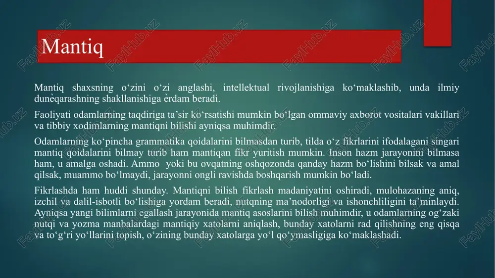 ta’sir ko‘rsatish chorasini ifodalaydi. shubhasiz, bunday so‘zni birdek ma’noda ishlatish mumkin emas.turli fikrlarning aynan bir xillashtirilishi ko‘pincha kasb-hunar, ta’limda va shu kabilardagi tafovutlar bilan bog‘liqdir. mutaxassislar ayrim tushunchalarni aniq ma’noda qo‘llamasalar, bu ko‘pincha chalkashlikka, noaniqlikka olib kelib, ish mohiyatini aniqlashni qiyinlashtiradi. nozidlik qonuni va uning inson faoliyatidagi ahamiyati. mantiqiy tafakkur nozidlik (noziddiyat) bilan tavsiflanadi. ziddiyatlar fikrni buzib, bilish jaraѐnini qiyinlashtiradi. tafakkurning nozidligi talabi formal-mantiqiy nozidlik qonunini ifodalaydi: ikkita bir-biriga mos kelmaydigan hukmlar ayni bir vaqtda chin bo‘lishi mumkin emas; juda bo‘lmaganida, ularning bittasi albatta xato bo‘ladi. nozidlik qonuni mantiqiy tafakkurning asosiy xususiyatlaridan biri – tafakkurning zid kelmasligi, izchilligi xususiyatini ifodalaydi. uni ongli ravishda qo‘llash o‘zining va o‘zgalarning fikrlaridagi ziddiyatlarni aniqlash va bartaraf etishga ѐrdam berib, fikrlar va harakatlardagi har qanday noaniqlik, noizchillikka nisbatan tanqidiy munosabatni yuzaga keltiradi. uchinchisi istisno qonuni va uning bilishdagi roli nozidlik qonuni barcha bir-biriga mos kelmaydigan hukmlarga nisbatan amal qiladi. hukmlarning bittasini albatta xatodir, deb belgilaydi. …