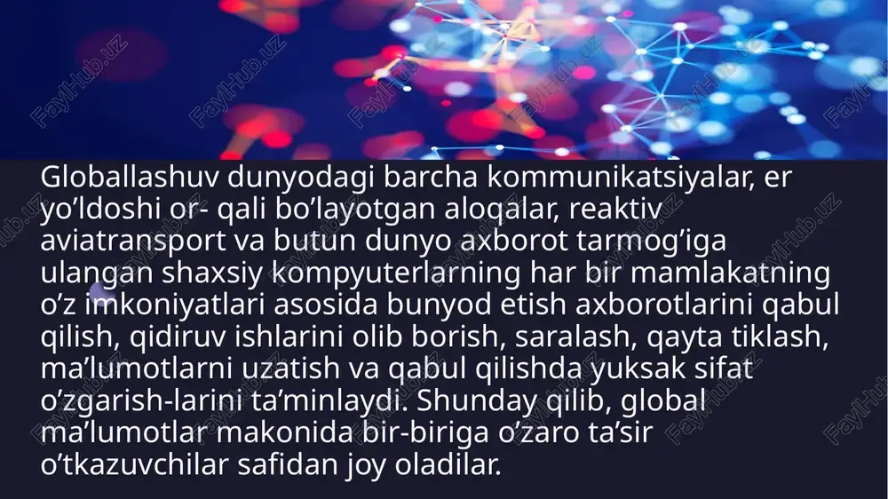 ganligi bo’yicha etakchi o’rin-larni egallaydi. hozirgi o’zbekiston xalqaro miqyosda bir qator strategik muhim foydali qazilmalarni qazib olishda sezilarli darajada ajralib turadi. xususan, dunyoning 0,33 foiz hududini egallagan, jahon aho-lisining 0,41% ega bo’lgan o’zbekiston ulushiga dunyoning barcha mam- lakatlarida qazib olinayotgan uran rudasining 6%i, oltinning 3,4%i, tabiiy gazning 2,2%i to’g’ri keladi. o’zbekiston qishloq xo’jalik mahsulotlarining ayrim turlarini etishtirish bo’yicha ham dunyoda etakchi o’rinlarni egallaydi. jumladan, o’zbekiston hissasiga qora-ko’l terisi bo’yicha jahon ishlab chiqarishining to’rtdan bir qismi, paxta xom ashyosining 4%i to’g’ri keladi. o’zbekiston ko’plab turdagi sanoat va qishloq xo’jaligi mahsu- lotlarini ishlab chiqarish bo’yicha dunyoda salmoqli o’ringa ega. masalan, paxta etishtirishda – 6 o’rin, uran qazib chiqarishda – 5 o’rin, volfram qazib olishda – 6 o’rin, oltin zaxiralari bo’yicha – 4-o’rin va qazib olishda 9-o’rinda, shuningdek, meva-sabzavotlarning ayrim turlarini etishtirishda, gaz, bir qator nodir metall qazib olishda, to’qimachilik mahsulotlari ishlab chiqarishda jahonning 15-20 etakchi mamlakatlari qatoridan o’rin olgan. o’zbekiston iqtisodi so’nggi …
