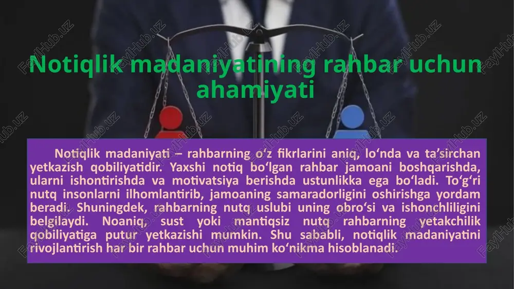– toshkent, 2019. 4. maxwell j. "rahbarlik notiqligi" – toshkent, 2022 (tarjima). 5. abdullayev r. "liderlik va kommunikatsiya madaniyati" – samarqand, 2023. image1.jpeg image2.jpeg image3.jpeg image4.png image5.jpeg /docprops/thumbnail.jpeg