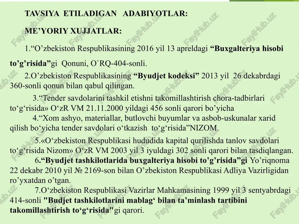 iqlar, majburiy ajratma va ushlanmalar bo'yicha oldindan to'langan mablag'lar bo'yicha) xodimlarni (hisobini berish sharti bilan olingan mablag'lar va boshqalar bo'yicha) tashkilot oldidagi qarzdorligidir. kreditorlik majburiyat – bu tashkilotning boshqa korxonalardan (xaridorlarga sotilgan mahsulot (ish va xizmatlar) uchun olingan avanslar, mol etkazib beruvchilardan olingan mahsulot(ish va xizmatlar) va boshqalar bo'yicha), byudjet, byudjetdan tashqari jamg'armalardan (soliqlar, majburiy ajratma va ushlanmalar bo'yicha), xodimlardan (ish haqi va unga tenglashtiriladigan to'lovlar va boshqalar bo'yicha) qarzdorligidir. mol yetkazib beruvchilar va pudratchilar bilan ular yetkazib bergan tovar moddiy qimmatliklari, bajargan ishlari va ko‘rsatgan xizmatlari uchun olib boriladigan hisob-kitoblar, byudjet hamda ijtimoiy sug‘urta to‘lovlariga ajratmalar bo‘yicha, kasaba uyushma tashkilotlari, hisobdor shaxslar, xodimlar, stipendiya oluvchilar, deponent qilingan summalar, ta’lim muassasalarida bolalarni saqlaganlik uchun ularning ota-onalari, shuningdek boshqa debitor va kreditorlar bilan hisob-kitoblar hisobi byudjet tashkilotlarida debitorlar va kreditorlar hisobi ko‘rinishida yuritiladi. majburiyat yuridik moliyaviy yuridik (jismoniy) shaxslarning ikkinchi tomon oldidagi tuzilgan shartnomalar, kelishuvlar va tegishli hokimiyat organlarining qarorlari bo'yicha …