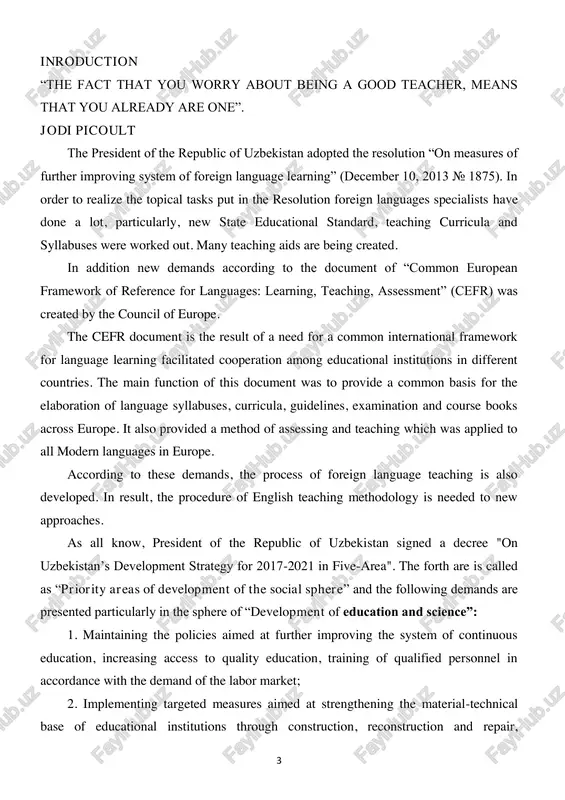 of international standards of training and assessment of the quality of teaching, gradual increase in admission quota; 7. stimulating research and innovation, creation of effective mechanisms for the implementation of scientific and innovative achievements into practice, creation of scientific and experimental specialized laboratories, high-tech centers, industrial parks at universities and research institutes. on the bases of these tasks, for developing the process of teaching foreign languages the new demands for language teaching appeared. this textbook is also devoted to contribute for the realization of this prospectus matters. taking into account the aims, content and condition of teaching english in non specialized educational establishments the most disputable themes are chosen and for practicing them all speech activities (listening, speaking, reading, writing)and sub skills (vocabulary and grammar) are embarrassed. in result of it, the practical aim of the educational process can be fulfilled. in addition, video and presentation materials are prepared for …