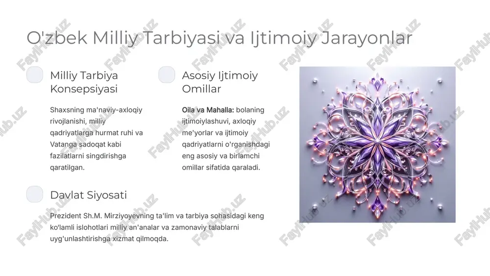 ish. ijtimoiy mas'uliyat har bir o‘qituvchi va jamiyat a'zosi ijtimoiy taraqqiyotning muhim omili ekanligini anglash. taraqqiyot ta'lim sifatini oshirish orqali mamlakatning ijtimoiy va iqtisodiy rivojlanishiga hissa qo'shish. ijtimoiy-pedagogik yondashuvlar kelajak avlodni yetuk shaxslar qilib tarbiyalashda hal qiluvchi rol o'ynaydi. 9 e’tiboringiz uchun rahmat image1.png image2.png image3.png image4.png image5.png image6.png image7.png image8.png image9.svg image10.svg image11.svg image12.png image13.png image14.png image15.png image16.png image17.png image18.jpeg image19.svg image20.svg image27.png image28.png image29.svg image21.png image22.svg image23.png image24.svg image25.png image26.svg