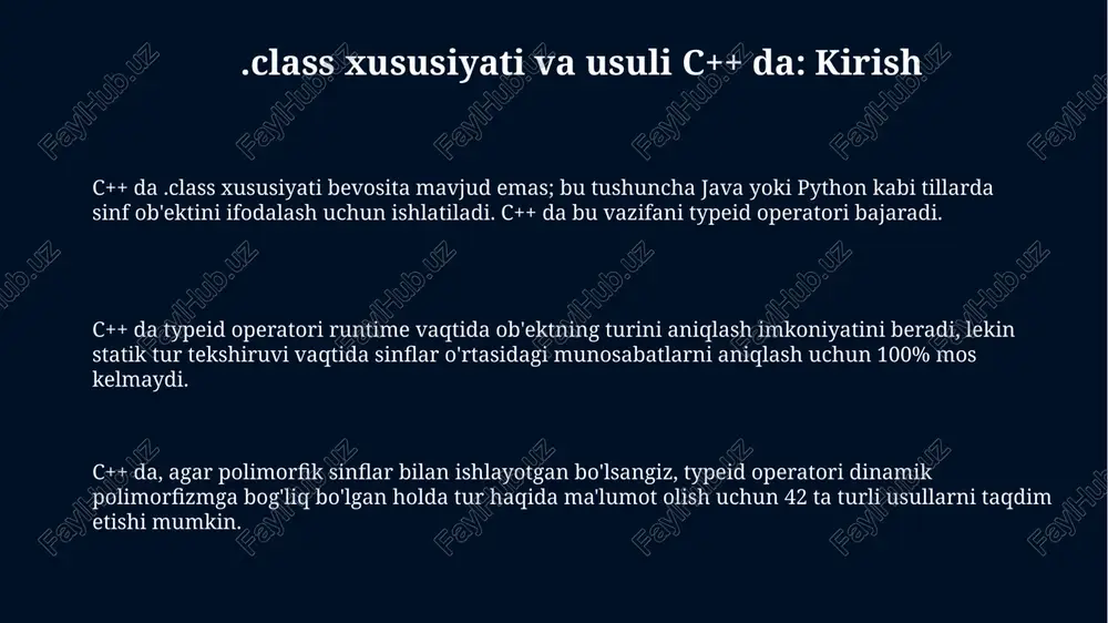c++ tilida.sinf. xususiyati va metodi. - Page 3