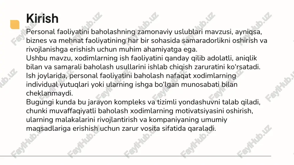 g fikriga ko‘ra, har bir boshqaruv xodimi majburiy hisoblangan qator amaliy sifatlarga ega bo‘lishi shart. boshqaruv xodimlarga tegishli bo‘lgan amaliy sifatlar • ishlab chiqarishning texnik va texnologik xususiyatlarini, uni rivojlantirishning zamonaviy yo‘nalishlarini bilish; • rejalashtirish, iqtisodiy tahlil uslublarini bilish; • kadrlarni oqilona tanlash va joy- joyiga qo‘ya olish; • jamoa oldida turgan vazifalarni hal etishga safarbar qila olish; • intizomni ta’minlash, ish manfaatini himoya qila olish va boshqalar. baholashning sifat uslublari. odatda bu uslublarga baholanuvchining tarjimayi holi, amaliy tavsiyanomasi (xarakteristikasi), maxsus og‘zaki so‘rovlar o‘tkazish, etalon, shuningdek muhokama qilish orqali baholash kiradi. baholashning miqdor uslublari. xodim sifatlarini son bilan baholashni nazarda tutadi. ular orasida koeffitsiyentlar va ballar orqali baholash eng oddiylari, ayni vaqtda samaralilari hisoblanadi. baholashning aralash uslublari. bir yo‘la sifat va miqdor uslublarini, maxsus testlarni, ekspert baholarini qo‘llashni ko‘zda tutadi. jumladan, xodimning amaliy, ayniqsa, tashkilotchilik qobiliyatlarining miqdor ko‘rsatkichlari ekspert baholari asosida aniqlanadi. buning uchun lavozimga nomzodni baholash uchun ishlab chiqarish …
