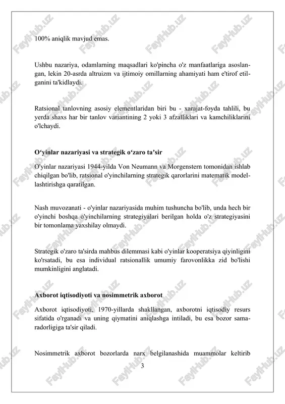 narxlar va miqdorlar bir vaqtning o'zida muvozanatga erishganda (masalan, walrasian muvozanati) resurslarning optimal taqsimlanishini ko'rsatadi. arrow-debreu modeli kabi umumiy muvozanat modellari mavjud bozorlarning to'liqligi va mukammal raqobat sharoitida pareto optimal natijalarga olib kelishini isbotlaydi, bu esa 1-farovonlik teoremasini ta'kidlaydi. umumiy muvozanat tahlili tashqi omillar, davlat siyosati va texnologik o'zgarishlar kabi butun iqtisodiyotga ta'sir qiluvchi o'zgarishlarni baholash uchun juda muhimdir va bu qisman muvozanatdan farq qiladi. davlat aralashuvining sabablari bozor muvaffaqiyatsizliklari, xususan, tashqi omillar (ifloslanish) davlat aralashuvini talab qiladi, bunda soliqlar (pigu solig'i) tashqi ta'sirlarni ichkilashtirishga yordam beradi. axborot assimetriyasi, masalan, sug'urta bozorlarida davlat aralashuvini qo'llab-quvvatlaydi, bu erda tartibga solish iste'molchilarni himoya qiladi va samaradorlikni oshiradi. ijtimoiy adolatga erishish maqsadida davlat aralashuvi (progressiv soliq tizimi) daromad tengsizligini kamaytirishga, bechoralarga yordam berishga va jamiyat farovonligini oshirishga qaratiladi. soliq solish nazariyasi soliq solishning fiskal nazariyasi davlatning daromad olishiga yo'naltirilgan, bunda soliqlar yalpi ichki mahsulotning ulushini oshirishga xizmat qiladi. iqtisodiy ta'sir nazariyasi soliq siyosatini …