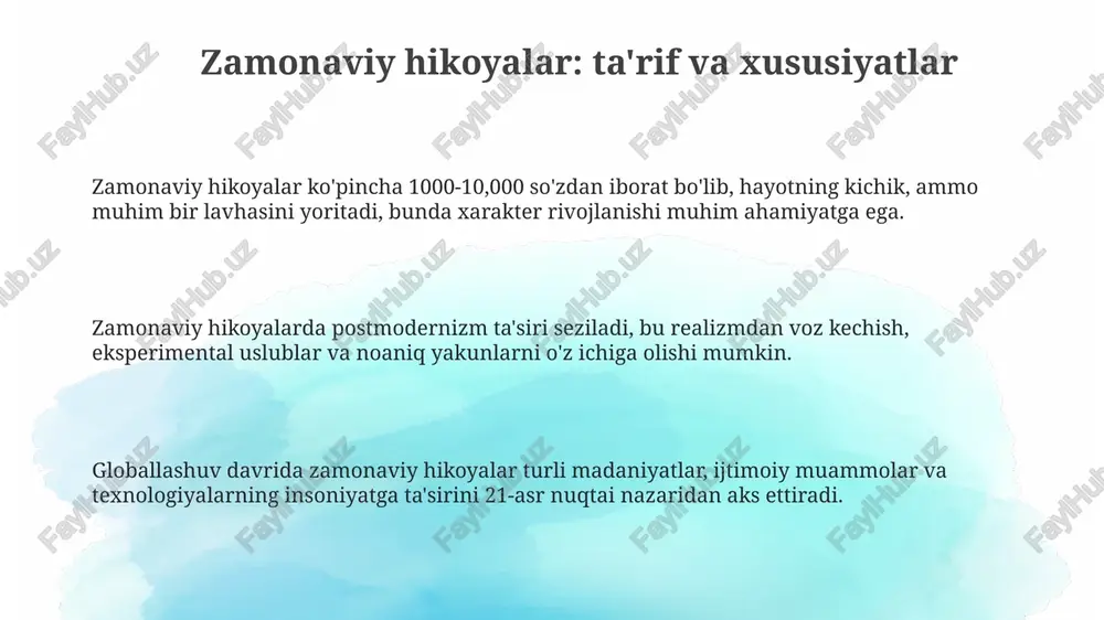 zamonaviy hikoyalarga ta'rif va xususiyatlar - Page 3