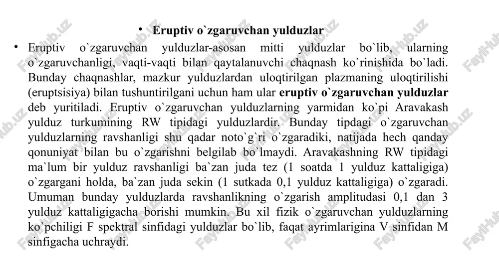 r” so`zi inglizcha “pulsating star”–“pul`satsiyalanuvchi yulduz” so`zidan olingan. pul`sarlarning xarakterli tomonlari, boshqa yulduzlardan farqli holda, doimiy nurlanib turmasdan regulyar impul`sdagi radionurlanish holatida bo`ladi. impul`slari juda tez, bitta impul`sning davomiyligi sekundning mingdan bir ulushidan, maksimum bir necha sekundgacha bo`ladi. har xil pul`sarlarning impul`s tuzilishi va jarayonlari turlicha bo`ladi. jarayon vaqti-vaqti bilan 10-14 sek.gacha o`zgarib turadi. pul`sarlarning ochilish tarixiga nazar tashlasak, birinchi pul`sar psr1919+21 1967 yilda kembridj universiteti fiziklari bell va entoni x`yush tomonidan qayd etilgan. radioastronomiya bo`yicha tadqiqot o`tkazayotgan bell tasodifan galaktika tekisligiga yaqin joyda “o`lik” intensivlik signalini tutdi. signal uzlukli bo`lib, regulyar holda 1,37 sekund intervalda yo`qolib, yana paydo bo`lardi. ingliz astronomlarining professor x`yush boshliq kichik bir guruhi yangi topilgan bu ob`ektni o`rganishlari davomida amerikalik olimlar va dunyoning barcha yirik radioastronomik markazlari tomonidan salkam bir yil davomida 27 ta shu xildagi ob`ekt topildi. ko`plab tadqiqotlar va kuzatuvlar pul`sarlarning signali erning radioaktivlik signalidan bog`liq bo`lmagan, erdan tashqari shaffof tsivilizatsiyadan kelayotgan va …
