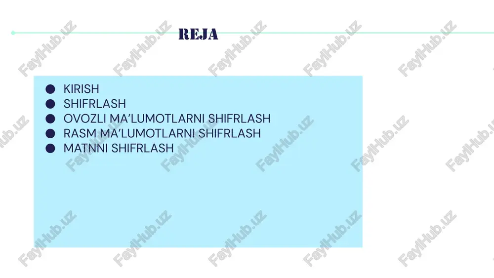 lumotni shifrlash va deshifrlash uchun bitta kalitdan foydalaniladi. qanday ishlaydi: yuboruvchi va qabul qiluvchi bir xil maxfiy kalitni bilishi kerak. masalan, aes (advanced encryption standard) algoritmi hozirgi zamonda eng keng tarqalgan va xavfsiz simmetrik shifrlash usullaridan biridir. asimmetrik shifrlash: bu usulda ikkita kalitdan foydalaniladi: ochiq kalit: hammaga ma'lum bo'ladi va ma'lumotni shifrlash uchun ishlatiladi. maxfiy kalit: faqat qabul qiluvchiga ma'lum bo'ladi va shifrlangan ma'lumotni ochish uchun qo'llaniladi. qanday ishlaydi: rsa (rivest–shamir–adleman) kabi algoritmlar asimmetrik shifrlashga misol bo'la oladi va asosan elektron pochta, raqamli imzo va kalitlarni almashish uchun ishlatiladi. hash funksiyalari: bu usulda ma'lumotlar o'zgarmas uzunlikdagi noyob kodga (hash) aylantiriladi. qanday ishlaydi: sha-256 kabi hash funksiyalari matnni bir tomonlama shifrlaydi, ya'ni uni asl matnga qaytarish mumkin emas. bu usul parollarni saqlash va ma'lumotlarning yaxlitligini tekshirish uchun ishlatiladi. xabar yuborish ilovalari orqali shifrlash: uchdan uchga shifrlash (end-to-end encryption): signal va whatsapp kabi ilovalar avtomatik ravishda bu shifrlashni taklif qiladi. bu usul …