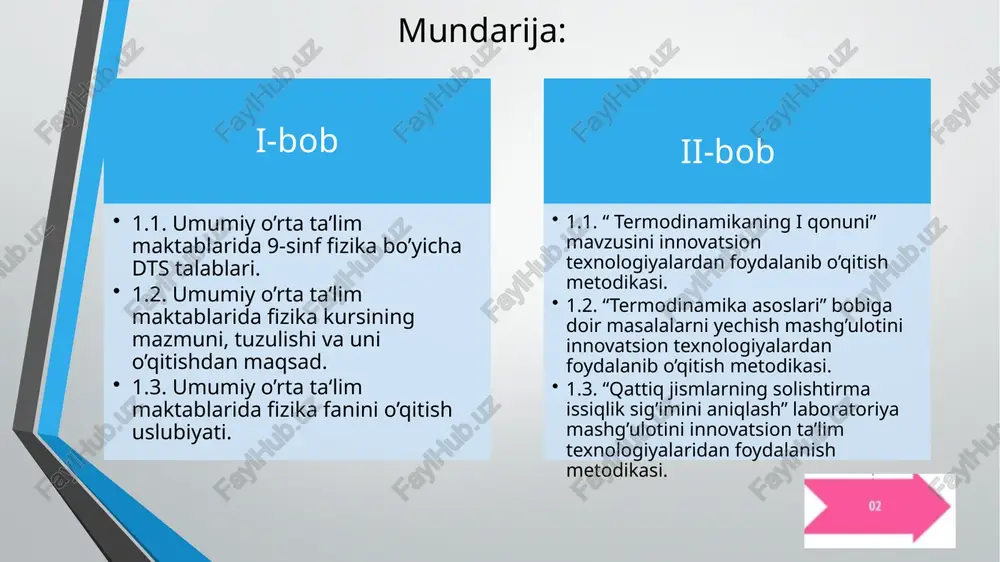 oat) namoyish tajribalari: 1.2. umumiy o’rta ta’lim maktablarida fizika kursining mazmuni, tuzulishi va uni o’qitishdan maqsad fizika kursining qurilishi. o’zbekiston maktablarida fizika kursi ikki bosqichda o’rganiladi. kursning bunday tuzilishi o’rta maxsus ma'lumot berishga mos keladi va fizika asoslarining o’quv fani sifatida o’ziga xos xususiyatlari bilan bog’liq. fizik tushunchalarning shakllanishi uzundanuzoq jarayondir. kuch, massa, ish, energiya, molekula, elektr zaryad, maydon to’g’risidagi tushunchalar; fizikaning asosiy qonunlarienergiyaning saqlanish va bir turdan boshqa turga aylanish qonuni, dinamika qonunlari, o’zgarmas tok qonunlari; moddalarning elementlik, platsiklik, murtlik, mustaxkamlik, qovushqoqlik (yopishqoqlik), siqiluvchanlik, issiqlik o’tkazuvchanlik, elektr o’tkazuvchanlik kabi va boshqa xossalari to’g’risidagi tasavvurlar kursning ayni bir joyda tarkib topshi va puxta o’zlashtirilishi mumkin emas. 1.3. umumiy o’rta ta‘lim maktablarida fizika fanini o’qitish uslubiyati. og‘zaki o‘qitish usuli (ma’ruza, hikoya) insonlar o‘rtasidagi eng sodda muloqot yo‘llaridan biri – og‘zaki nutq – og‘zaki ta’rif yoki asosiy mazmunning ogzaki ifodasi hisoblanadi. bu uslub butunlay «so‘zlash» orqali amalaga oshiriladigan o‘qitishning eng rasmiy uslubi …