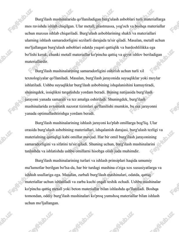 qali teshik ochadi. ushbu mashinalar ko'pincha qattiq metall yoki beton materiallar bilan ishlashda qo'llaniladi. boshqa tomondan, oddiy burg'ilash mashinalari ko'proq yumshoq materiallar bilan ishlash uchun mo'ljallangan. burg'ilash mashinalarining rivojlanishi va yangi texnologiyalarni joriy etish jarayoni davom etmoqda. yangi avlod burg'ilash mashinalari yuqori aniqlik, tezlik va samaradorlikka ega bo'lib, ishlab chiqarish jarayonlarini yanada soddalashtiradi. ushbu yangi texnologiyalar burg'ilash jarayonlarini avtomatlashtirishga, ishchi kuchini kamaytirishga va ishlab chiqarish xarajatlarini pasaytirishga yordam beradi. xulosa qilib aytganda, burg'ilash mashinalari sanoat va qurilish sohalarida muhim rol o'ynaydi. ularning turlari va ishlash prinsiplari haqida bilish, ushbu mashinalardan samarali foydalanish va ishlab chiqarish jarayonlarini optimallashtirish uchun muhimdir. burg'ilash mashinalarining rivojlanishi va yangi texnologiyalarni joriy etish jarayoni esa ularning kelajakdagi samaradorligini yanada oshiradi. burg'ilash mashinalarining qurilishi va asosiy komponentlari burg'ilash mashinalari sanoat va qurilish sohasida keng qo'llaniladigan muhim asboblar hisoblanadi. ular materiallarni burg'ilash, teshik ochish, va turli xil shakllar yaratish uchun ishlatiladi. burg'ilash mashinalarining samarali ishlashi va uzoq muddatli …