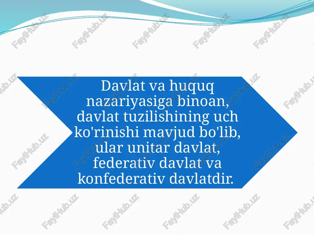 bekiston ma’muriy-hududiy tuzilishi uch pog'onali ma’muriy birliklardan iborat: birinchisi - viloyatlar, toshkent shahri; ikkinchisi - tumanlar va shaharlar; uchinchisi - shaharcha, qishloq va ovullar. qoraqalpog'iston respublikasining 1993-yil 9-aprelda qabul qilingan konstitutsiyasining 1-moddasida qoraqalpog'iston respublikasi o'zbekiston tarkibidagi suveren demokratik respubhka ekanligi ko'rsatihb, o'zbekiston va qoraqalpog'istonning o'zaro munosabatlari asoslari, qoraqalpog'istonning o'zbekiston tarkibidan ajralib chiqish huquqini saqlab qolganligi mustahkamlab qo'yilgan. e’tiboringiz uchun rahmat image2.png image3.png image4.png image5.png image6.png image7.png image8.png /docprops/thumbnail.jpeg
