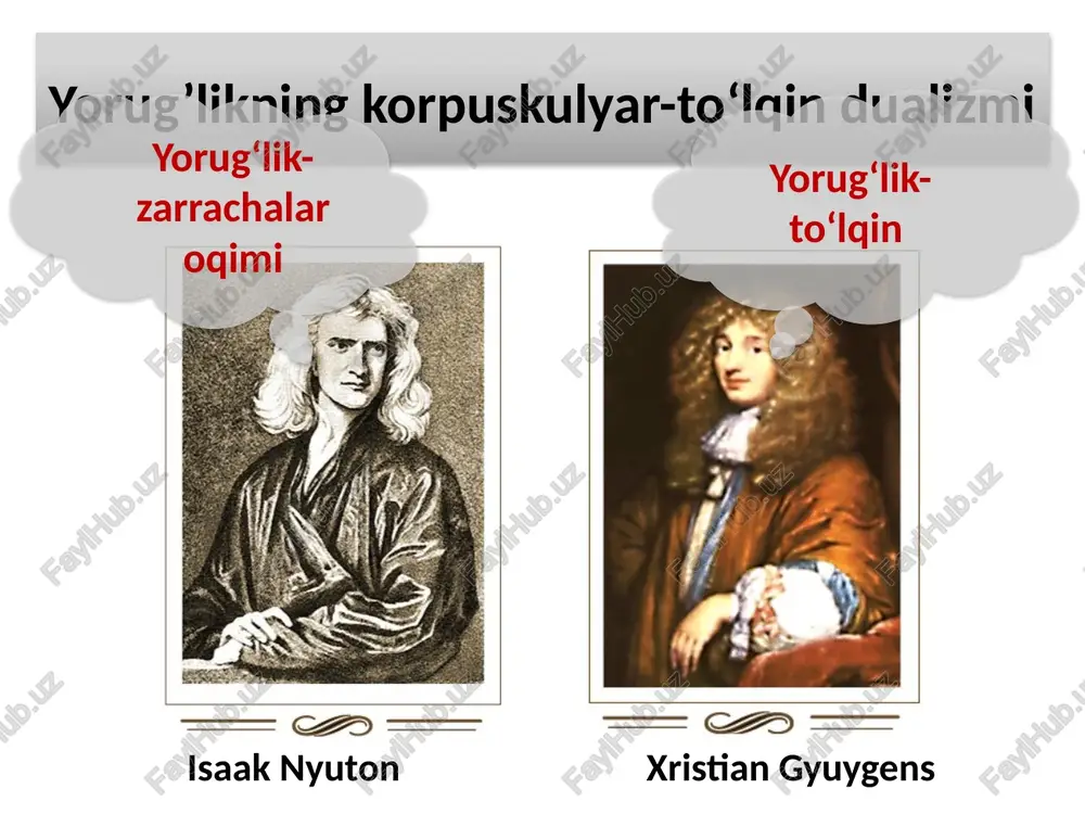 tic uzunliklari farqi y‘lning optik farqi deb ataladi. m nuqtada qo‘zg‘atiladigan to‘lqinlarning fazalar farqi 15 interferensiya maksimumini kuzatish sharti v s1 s2 yo‘lning optik farqi vakuumdagi to‘lqin uzunligining butun sonlariga teng bo‘lsa (yarim to‘lqinning juft sonlari) u holda fazalar farqi 16 interferensiya minimumini kuzatish sharti v s1 s2 yo‘lning optik farqi vakuumdagi to‘lqin uzunligining toq sonlariga teng bo‘lsa (yarim to‘lqinning juft sonlariga) m nuqtada qo‘zg’atiladigan tebranishlar qarama- qarshi fazalarda bo‘ladi. fazalar farqi 17 ikkita manba’ interferensiya manzarasini hisoblash. l >> d - yo‘llar farqi. rasmdan ko‘rinib turibtiki yoki shartdan shuning uchun: 18 jadallik maksimumlari kuzatiladigan shart (m = 0, ±1, ±2, ...) jadallik minimumlari kuzatiladigan shart (m = 0, ±1, ±2, ...) interferensiya tasmalari kengligi deb ataladigan ikkita qo‘shni maksimumlar (minimumlar) orasidagi masofa 19 yupqa plenkalardagi interferensiya o s v n d n0=1 i i i r r r 1 2 i r r nuqtada interferensiya maksimumi kuzatiladigan shart r …