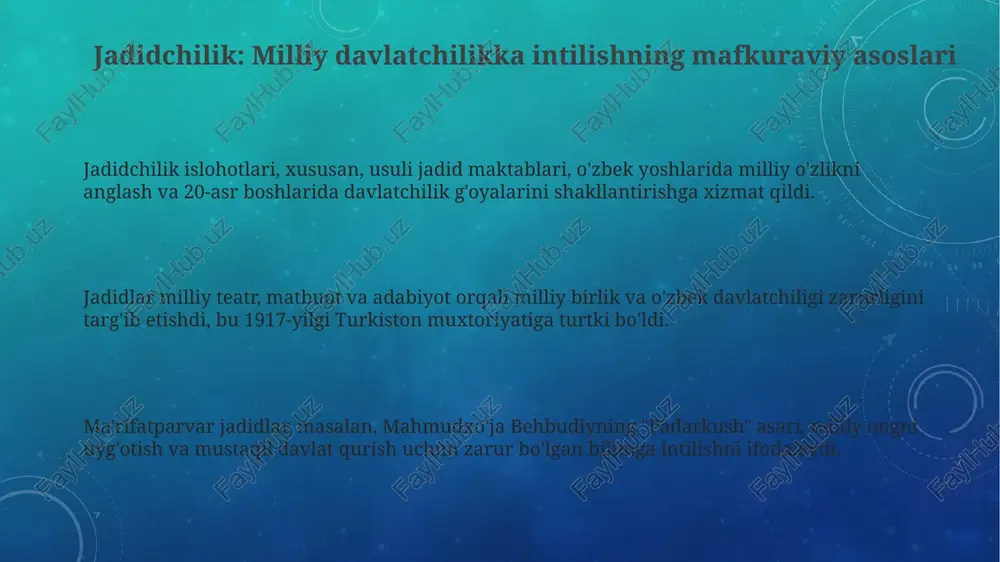 milliy davlatchilikni barpo etishdagi harakatlar:jadidchilik - Page 3