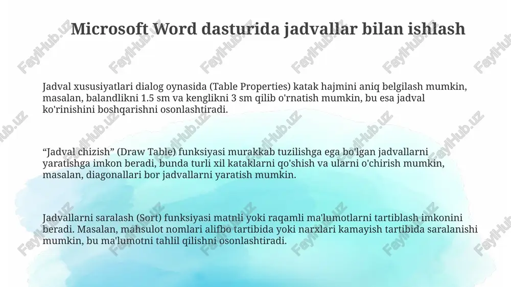 microsoft office word matn muharririda jadvallar, smart obektlar bilan ishlash - Page 3