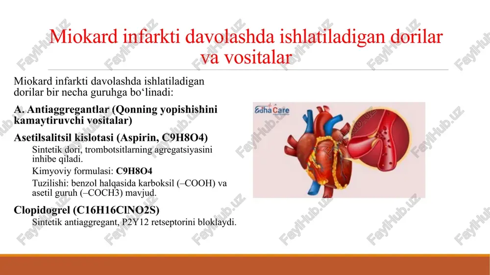 kcha kapsulasining yorilishiga pilakcha yadrosining nisbatan kattaligi va uning «yumshoq» (hujayra tashqarisida lipidlarning va suyuq xolesterinning ko‘p boiib, kollagenning kamroqligi) boiishi, pilakcha kapsulasining yupqaligi va unda kollagen kamroq bolishi, unda makrofaglar ishtirokida yalligianish rivojlanganligi sabab boʻladi. pilakcha yorilgandan so‘ng uning ichidagi moddalar qon bilan qo‘shilib trombotsitlar agregatsiyasi rivojlanadi. qon ivishi tizimi omillari faollashadi. fibrin, eritrotsitlar qo‘shilib yaxlit tromb hosil qiladi. yurak toj tomirining bekilib qolishi miokardning qon bilan taʼminlanishini buzadi. miokard nekrozi, ko‘proq chap qorincha devorida rivojlanadi. miokarddagi nekroz tufayli yurakning sistolik va diastolik faoliyati buziladi. patologik anatomiyasi miokarddagi nekrozning katta-kichikligiga qarab miokard infarkti katta o ‘choqli yoki kichik oʻchoqli miokard infarktiga bo‘linadi. katta bo‘lakchali miokard infarkti: transmural — miokardni kesib o‘tgan nekroz; intramural — miokard oralig‘idagi katta bo‘lakchali nekroz kuzatilishi mumkin. kichik bo‘lakchali miokard infarktiga quyidagilar kiradi: subepikardial (nekroz miokardning epikardga tekkan joyida bo‘ladi), subendokardial (nekroz miokardning endokardga tekkan joyida bo‘ladi); miokard infarkti. miokarddagi nekrozning joyiga qarab infarkt quyidagicha …
