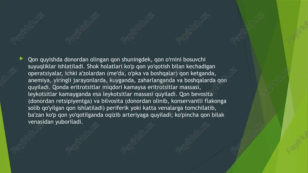 usuliga mos kelishi kerak. sana va saqlash muddati: har bir preparatning tayyorlangan sanasi, saqlash muddati va saqlash sharoiti ko'rsatiladi. yorliqlash: har bir preparatga to'g'ri yorliqlash qilinadi. unda donorning ma'lumotlari, preparatning nomi, tarkibi, sanasi va saqlash muddati kabi ma'lumotlar bo'ladi. image1.jpeg image2.jpeg image3.jpeg image4.jpeg image5.jpeg /docprops/thumbnail.jpeg